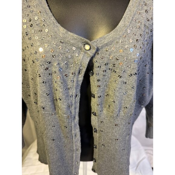 Lane Bryant Shrunken Cardigan Sweater Size 1X 14/16 Bling Gray Holiday Party - Picture 2 of 4